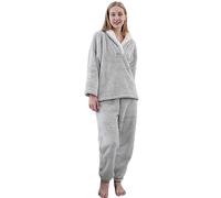 ZBH1985 Conjunto de Pijama de Franela de Forro Polar Coral para Mujer, Conjunto de Pijama Suave, Ropa de Descanso cálida de 2 Piezas, Gris, XL