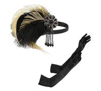 ZBHDEYG 1 accesorio para el pelo con plumas, 1 par de guantes, sombreros de estilo años 20, accesorios para mujer, accesorios para la cabeza con plumas, diademas y diademas vintage