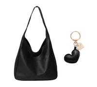 ZBHDEYG 1 bolso negro y 1 llavero de amor, bolso de hombro retro para mujer, bolsa de gran capacidad, bolso de piel para mujer
