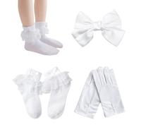 ZBHDEYG 1 Par De Guantes, 1 Par De Calcetines Con Lazo, 1 Horquilla, Calcetines De Encaje Infantil, Calcetines Media Pantorrilla De Encaje, Complementos Princesa