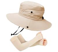 ZBHDEYG 1 sombrero de cubo, 1 par de mangas de protección solar, sombrero con agujero para cola de caballo, sombrero de protección solar, accesorio deportivo al aire libre, juego de protección solar,