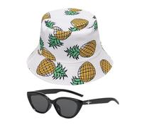 ZBHDEYG 1 sombrero de playa de piña, 1 pieza gafas de sol, sombrero de sol para mujer, sombrero de verano para mujer, sombrero de protección solar para mujer, sombrero de pescador para niñas, Blanco,