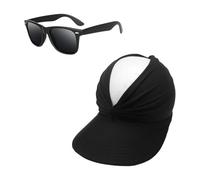 ZBHDEYG 1 sombrero para el sol de playa, 1 par de gafas de sol, sombrero plegable y ajustable, sombrero para el sol con ala ancha, sombrero cilíndrico hueco para mujer, sombrero de verano al aire
