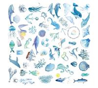 ZBHDEYG 100 pegatinas de animales marinos y plantas, pegatinas de graffiti, pegatinas impermeables del mundo marino, pegatinas azules, decoraciones de animales marinos