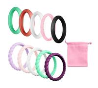 ZBHDEYG 10pcs Anillo de Silicona para Mujer - Retorcido y Redondo - Anillo de Boda - Talla Única - Con Bolsa de Almacenamiento