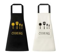ZBHDEYG 2 Delantales Impermeables y Antimanchas, Ajustables con Bolsillos y Estampado de Cuchillo y Tenedor, Blusa de Cocina y Repostería