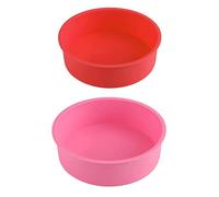 ZBHDEYG 2 moldes redondos de silicona antiadherentes para hornear, aptos para horno, estilo simple, molde para pasteles, color rosa y rojo