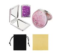 ZBHDEYG 2 Piezas de Espejo de Bolso de Arenas movedizas, 1 Pieza de paño de Limpieza, 1 Pieza de Bolsa de Terciopelo, Espejo de Viaje Compacto Plegable Iluminado