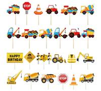 ZBHDEYG 24 Insertos para Tartas de Vehículos de Ingeniería, Decoración de Tartas de Construcción, Decoración de Vehículos de Ingeniería
