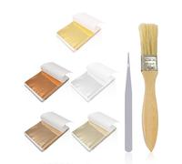 ZBHDEYG 250 Piezas de Papel de Aluminio Dorado, 1 Pincel, 1 Pinzas, decoración de lámina Dorada para Tartas, Accesorios de decoración para Manualidades