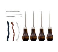 ZBHDEYG 4 punzones con mangos de madera, 4 agujas de coser a mano, 3 rollos de hilo de coser, punzón de costura, punzón de madera en forma de calabaza, perforadora de cuero