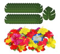 ZBHDEYG 70 piezas decoraciones tropicales para fiestas, decoraciones de fiesta hawaianas, decoración de fiesta temática de la selva, hojas artificiales, flores de plástico para decoración