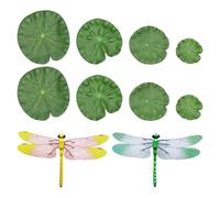 ZBHDEYG 8 Hojas De Loto Simuladas, 2 Libélulas Decorativas, Hojas De Loto Flotantes, Hojas De Loto Colocadas, Adornos De Paisajismo para Peceras, Adecuadas para Decoración De Peceras Y Estanques