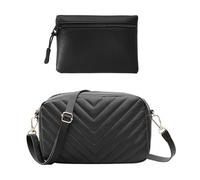 ZBHDEYG Bandolera Con Patrón de Ondas y Monedero Con Cremallera - Bolso de Cuero Impermeable Para Mujer Con Correa Ajustable, Casual, Negro, Talla Única