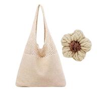 ZBHDEYG Bolso Tejido Hueco Con Hebilla de Flores Decorativas - Bandolera Hecha a Mano, Chaleco de Punto Retro, Bolsa de Viaje Versátil Para Mujer, Lana de Malla