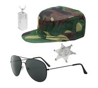 ZBHDEYG Conjunto De Disfraces Militares De 4 Piezas, Gorra Militar De Camuflaje, Gafas De Sol, Etiqueta De Identificación, Insignia De Joyería, Accesorios Para Fiestas Con Temática Militar