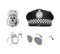 ZBHDEYG Conjunto De Disfraz De Policía De 4 Piezas, Esposas De Policía Simuladas, Juguetes De Esposas Para Niños, Gorro De Oficial De Policía, Insignia, Accesorios De Juego De Rol De Policía