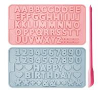 ZBHDEYG Juego de moldes de silicona con forma de letras y números, color rosa y azul, 20,8 x 11,5 x 0,3 cm, espátula de silicona rosa, 15,5 x 0,8 cm