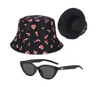 ZBHDEYG Sombrero de Verano y Gafas de Sol para Mujer - Sombrero de Playa con Patrón de Seta para Pescador, Negro, S/M
