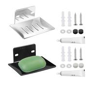 ZBHDEYG Soporte de jabón de 2 piezas, acero inoxidable, plateado, negro, montaje en pared, multifuncional, para baño y cocina