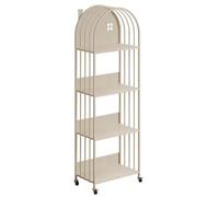 ZBJDX LibreríA PequeñA De Metal, EstanteríA para El Hogar con Estructura De Hierro, Estante De Almacenamiento De Varios Niveles, EstanteríA MóVil para Habitaciones Infantiles,Blanca,4 Tier