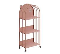 ZBJDX LibreríA PequeñA De Metal, EstanteríA para El Hogar con Estructura De Hierro, Estante De Almacenamiento De Varios Niveles, EstanteríA MóVil para Habitaciones Infantiles,Rosado,3 Tier