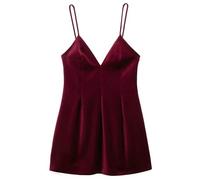 ZBJZUIMEI Vestido Mujer Vestidos para Mujer Slip De Terciopelo Vestido Corto Lady Corsé Plisado Vestido Rojo Borgoña Mangas Sin Espalda Vestidos Sin Respaldo-Burdeos-s