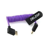 ZBLZGP Cable HDMI trenzado 8K en espiral en ángulo derecho izquierdo tipo A HDMI 2.1 para cámaras de cine de bolsillo Sony Canon R5 Nikon Blackmagic (trenzado morado, curva izquierda y derecha, HDMI)