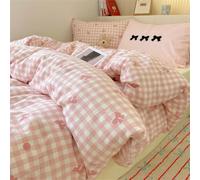 ZBOOM - Ropa de cama 140 x 200 cm, 2 piezas, a cuadros rosa con lazos, juego de ropa de cama para niños, microfibra, reversible, color rosa y blanco, funda nórdica con cremallera y funda de almohada