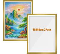 Zbozzba Paquete de 2 marcos magnéticos de PVC, accesorios para pintura de diamantes, 30 x 40 cm, marco de fotos autoadhesivo para decoración de paredes, marco de fotos dorado