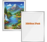 Zbozzba Paquete de 2 marcos magnéticos de PVC, accesorios para pintura de diamantes, 30 x 40 cm, marco de fotos autoadhesivo, para decorar paredes del hogar, plateado