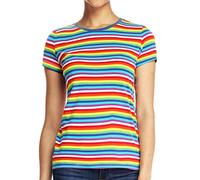 Zbrandy Camisetas para mujer, camisa a rayas arcoíris, cuello redondo, manga corta, Rayas de arco iris originales, XS