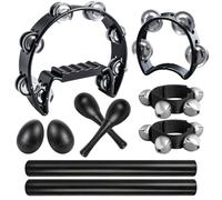 ZBY - 10 panderetas para adultos, pandereta de media luna, palos de ritmo de madera, pandereta, campanas, campanas, agitador de huevos, martillos de arena, juego de instrumentos de percusión musical