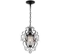 ZBZFGE 11" Black Metal Farmhouse Vintage Hanging Light Ceiling Antiqued Crystal Chandelier Chrome Hallway Lamp for Kitchen Island Bedroom Dining Table Entryway Foyer/Black