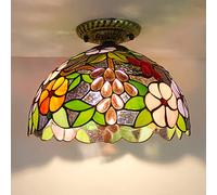 ZBZFGE 12" Ceiling Light Fixture,Stained Glass Semi Flush Mount Lamp,Victorian Style Metal Base for Bedroom Kitchen Dining Living Room Hallway,6,4