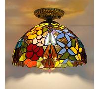 ZBZFGE 12" Ceiling Light Fixture,Stained Glass Semi Flush Mount Lamp,Victorian Style Metal Base for Bedroom Kitchen Dining Living Room Hallway,6,6