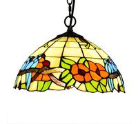 ZBZFGE 12 Inch Style Stained Glass Vintage Pastoral Bird Flowers Shade Pendant Lamp Ceiling Hanging Light Fixture for Living Room,A,C