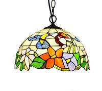 ZBZFGE 12 Inch Style Stained Glass Vintage Pastoral Bird Flowers Shade Pendant Lamp Ceiling Hanging Light Fixture for Living Room,A,C