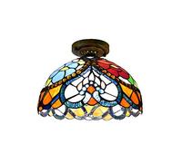 ZBZFGE 12 Inch Vintage Style Semi Flush Mount Lights Pastoral Stained Glass Lamp Restaurant Corridor Decoration Ceiling,O,F