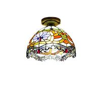 ZBZFGE 12 Inch Vintage Style Semi Flush Mount Lights Pastoral Stained Glass Lamp Restaurant Corridor Decoration Ceiling,O,P
