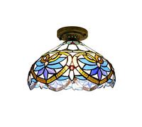 ZBZFGE 12 Inch Vintage Style Semi Flush Mount Lights Pastoral Stained Glass Lamp Restaurant Corridor Decoration Ceiling,O,G