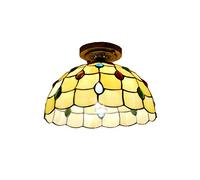 ZBZFGE 12 Inch Vintage Style Semi Flush Mount Lights Pastoral Stained Glass Lamp Restaurant Corridor Decoration Ceiling,O,N