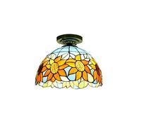 ZBZFGE 12 Inch Vintage Style Semi Flush Mount Lights Pastoral Stained Glass Lamp Restaurant Corridor Decoration Ceiling,O,L