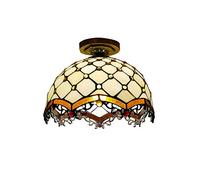 ZBZFGE 12 Inch Vintage Style Semi Flush Mount Lights Pastoral Stained Glass Lamp Restaurant Corridor Decoration Ceiling,O,O
