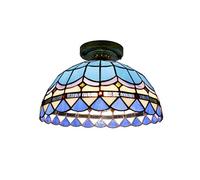 ZBZFGE 12 Inch Vintage Style Semi Flush Mount Lights Pastoral Stained Glass Lamp Restaurant Corridor Decoration Ceiling,O,A