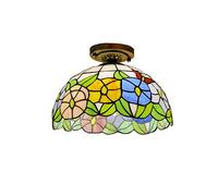 ZBZFGE 12 Inch Vintage Style Semi Flush Mount Lights Pastoral Stained Glass Lamp Restaurant Corridor Decoration Ceiling,O,B