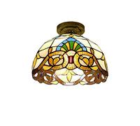 ZBZFGE 12 Inch Vintage Style Semi Flush Mount Lights Pastoral Stained Glass Lamp Restaurant Corridor Decoration Ceiling,O,C