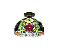 ZBZFGE 12 Inch Vintage Style Semi Flush Mount Lights Pastoral Stained Glass Lamp Restaurant Corridor Decoration Ceiling,O,K
