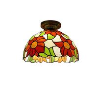 ZBZFGE 12 Inch Vintage Style Semi Flush Mount Lights Pastoral Stained Glass Lamp Restaurant Corridor Decoration Ceiling,O,H