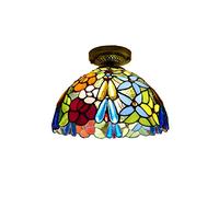 ZBZFGE 12 Inch Vintage Style Semi Flush Mount Lights Pastoral Stained Glass Lamp Restaurant Corridor Decoration Ceiling,O,E